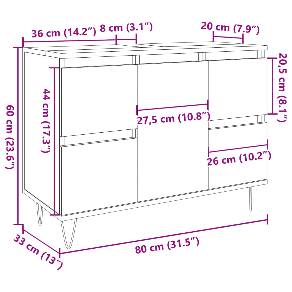 Badrumsskåp betonggrå 80x33x60 cm konstruerat trä